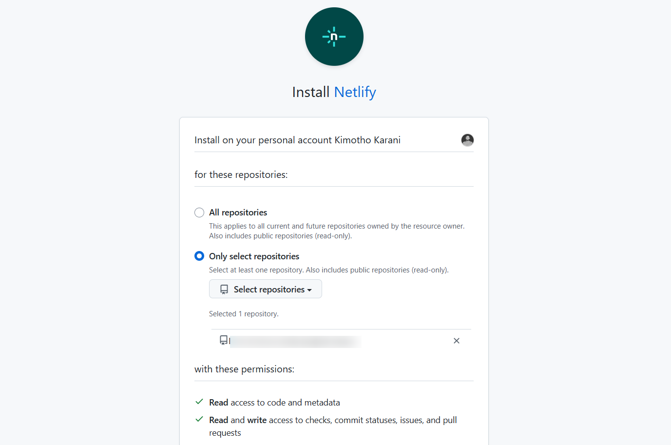 screenshot of Netlify Installation