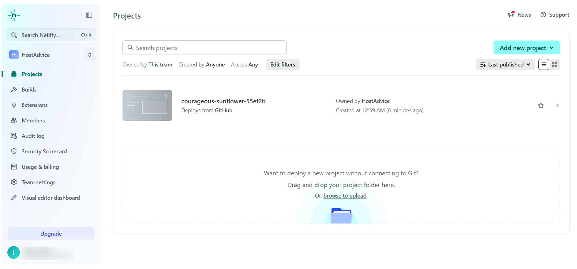 screenshot of Netlify dashboard