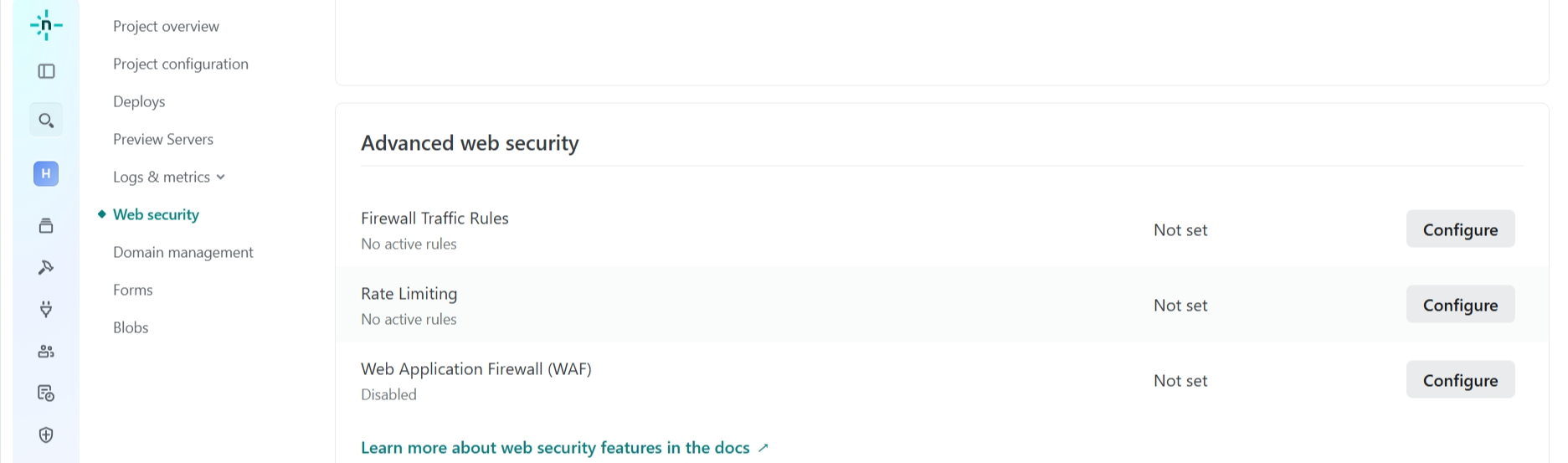 screenshot of Netlify Advanced web security