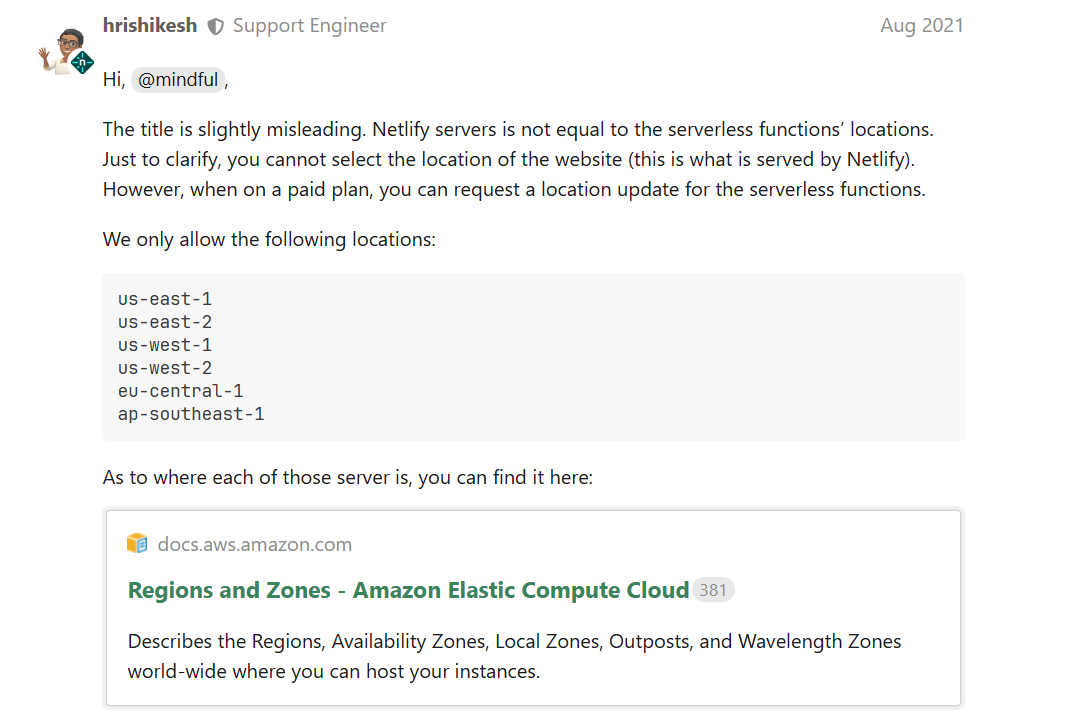 screenshot of Netlify Server locations