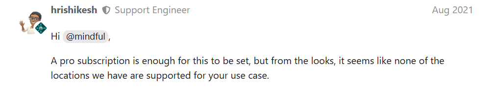 screenshot of Netlify support message