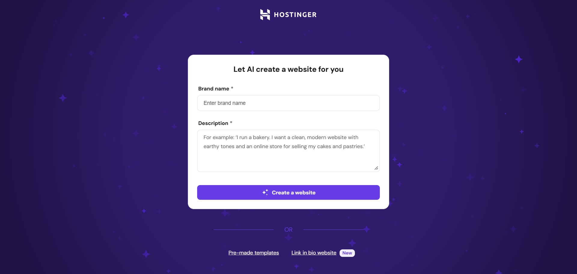 Screenshot of Hostinger AI site builder