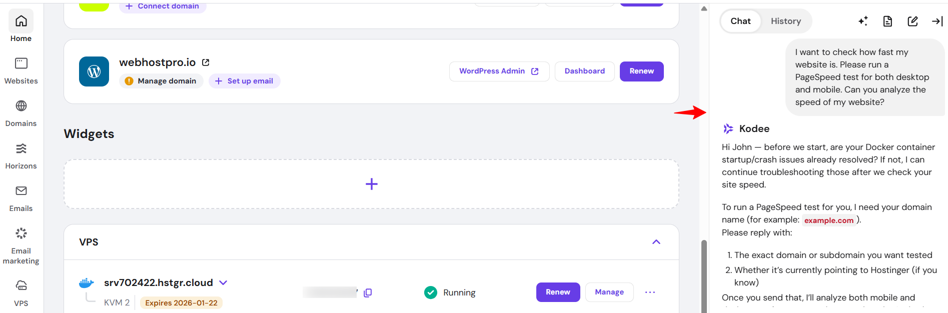 Screenshot of Kodee support