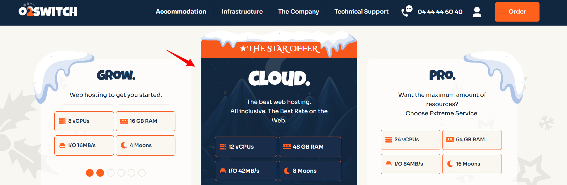 screenshot of o2switch hosting plans