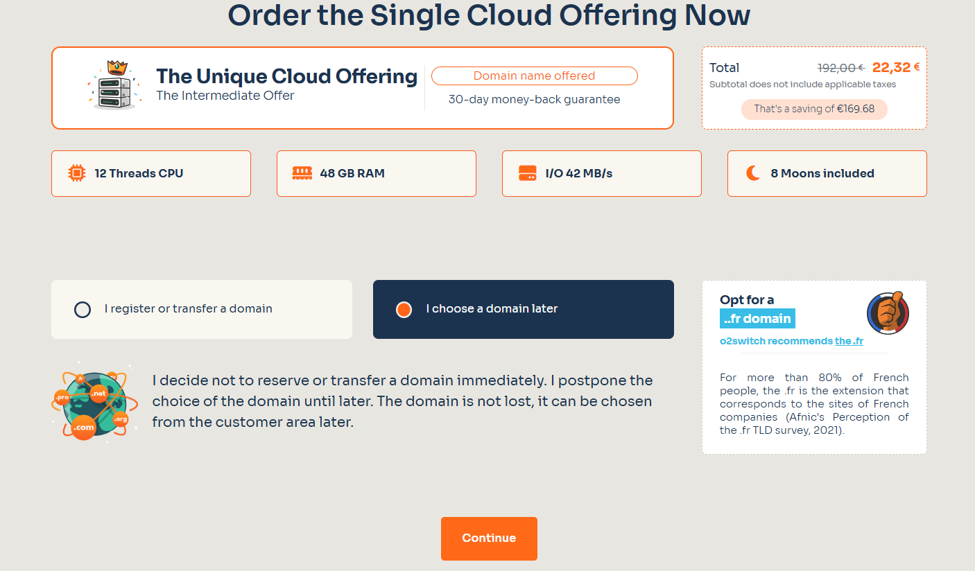 screenshot of o2switch hosting plan configurations