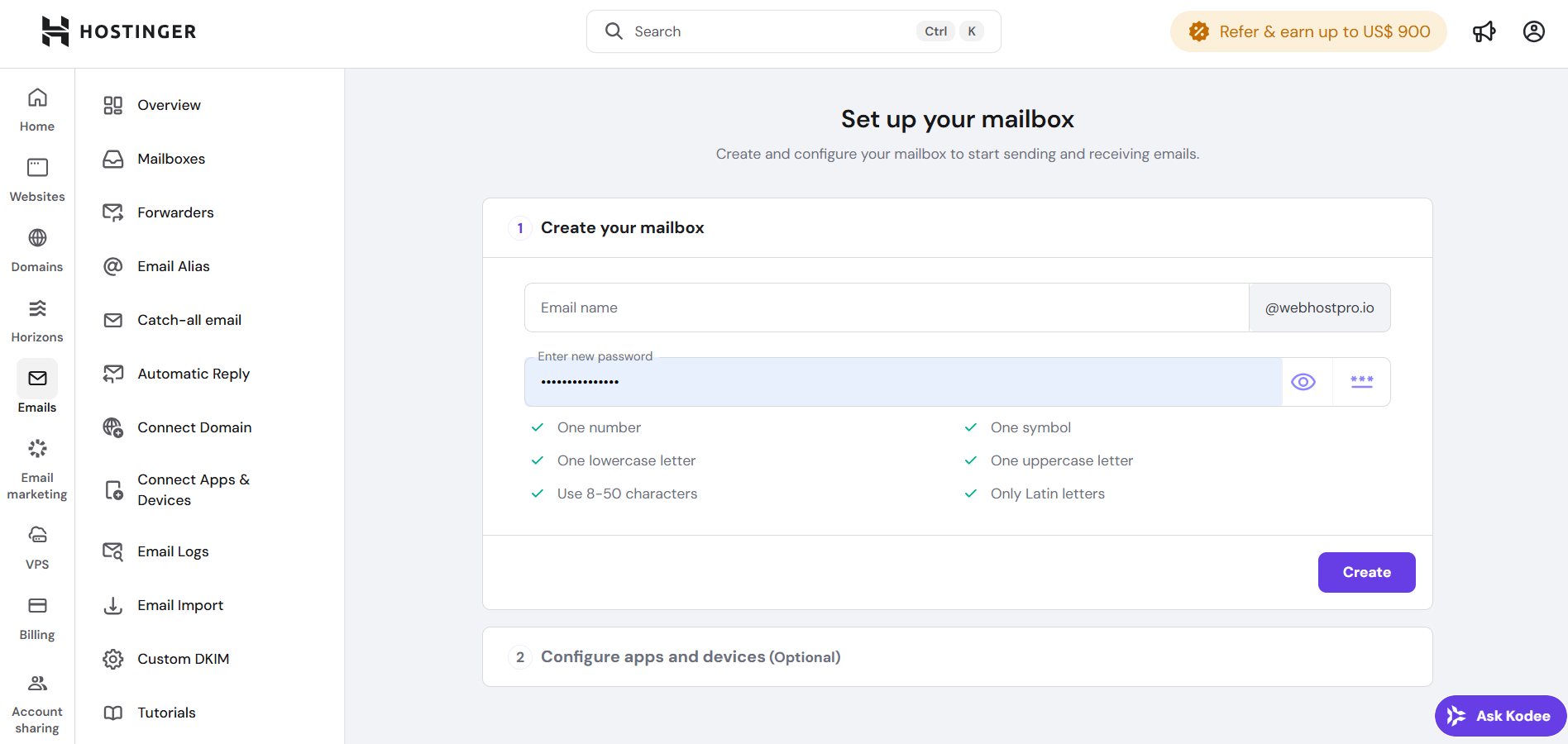 screenshot of Hostinger hPanel dashboard
