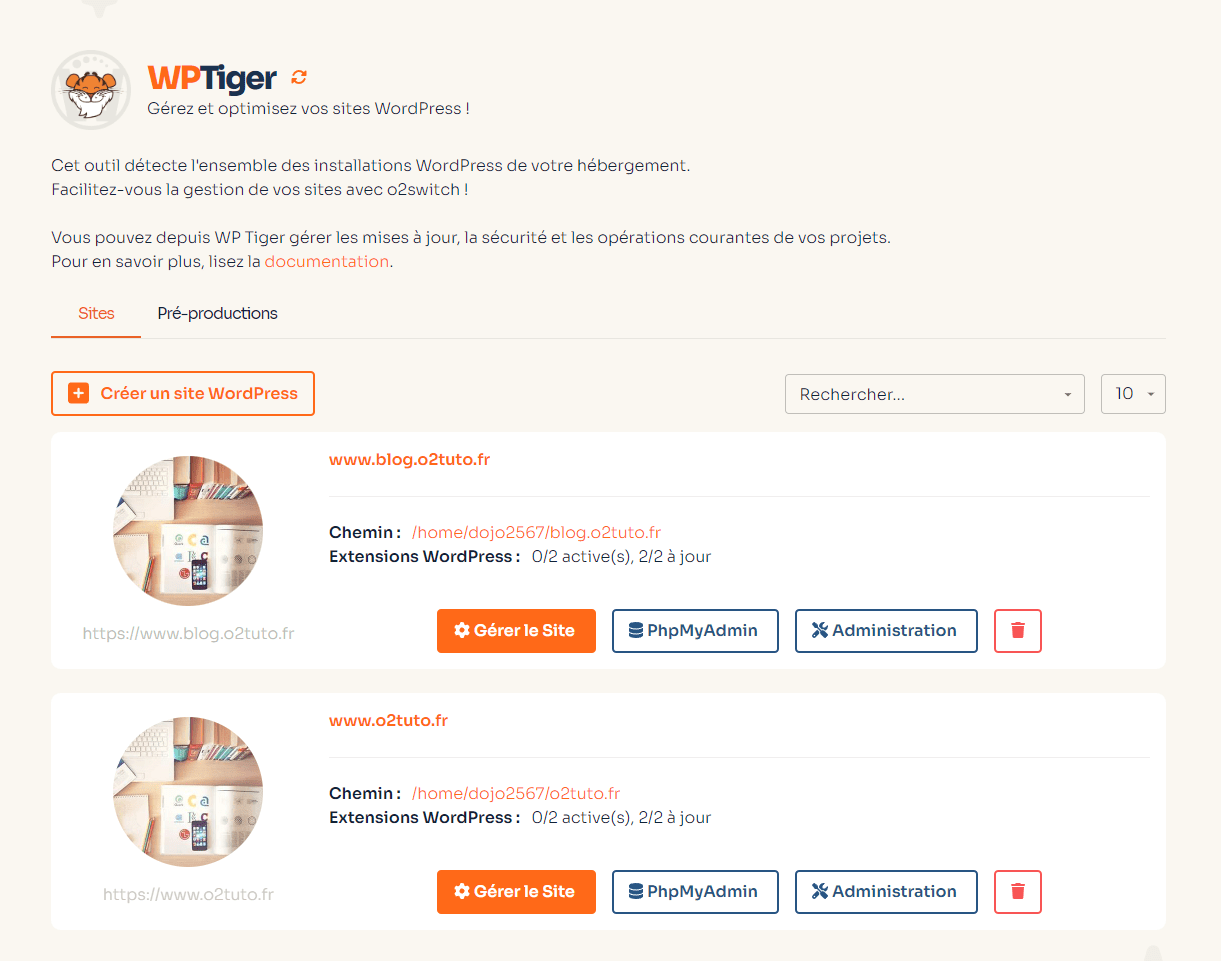 screenshot of WPTiger page