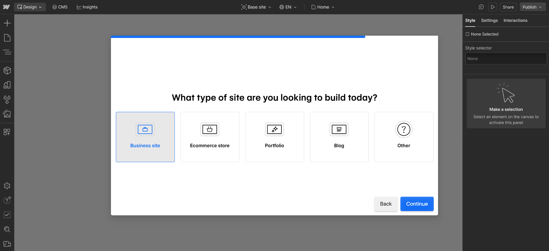 screenshot of Webflow Website Builder