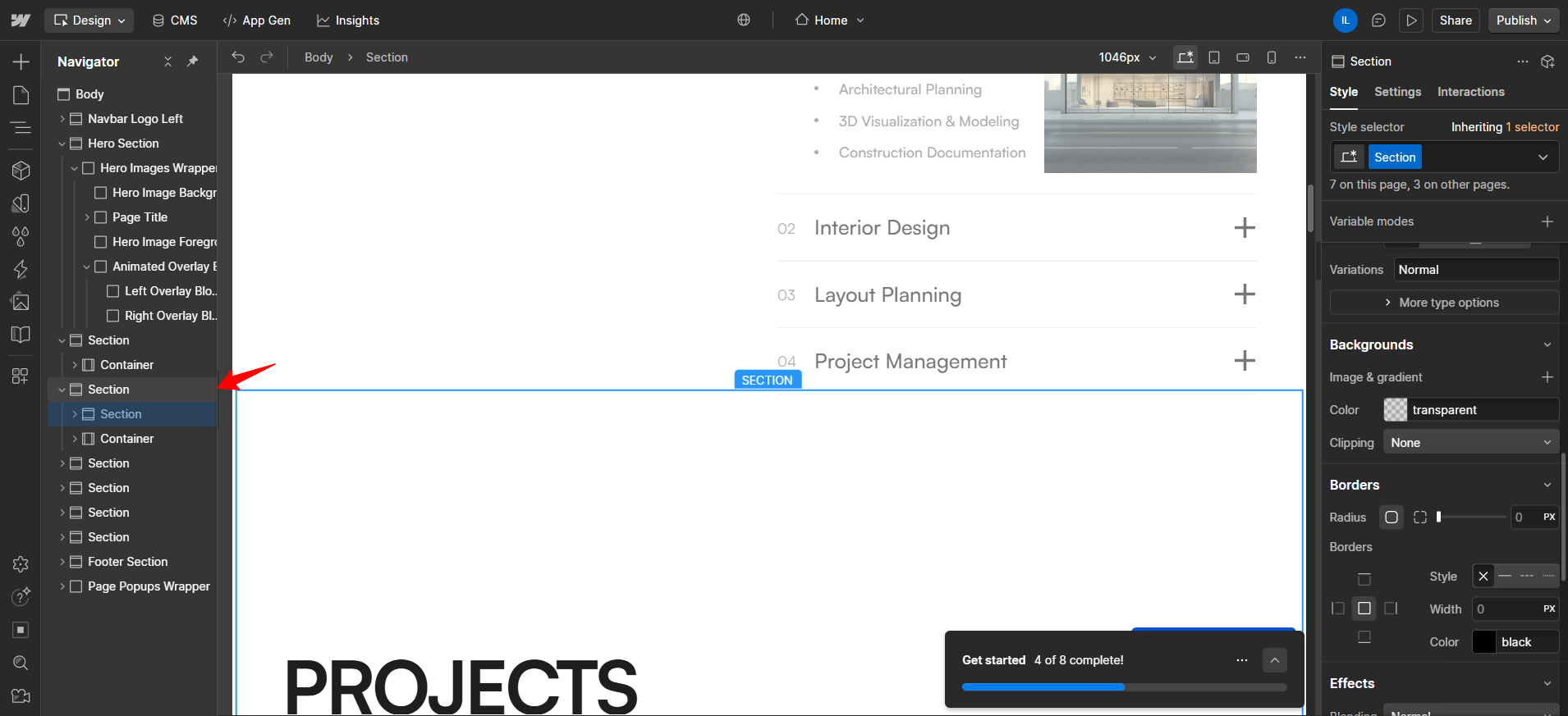 screenshot of Webflow 