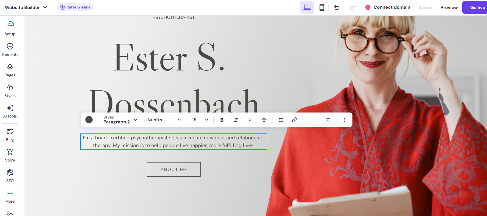 screenshot of the Hostinger website builder