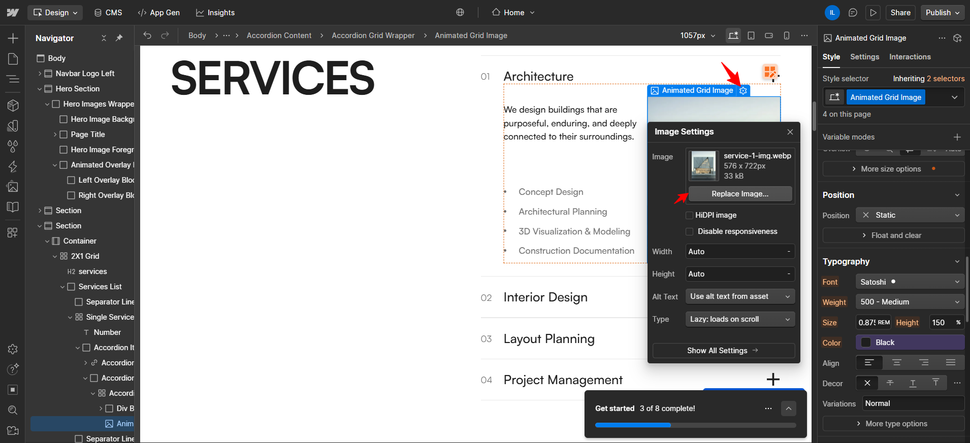 screenshot of the Webflow website builder image editor