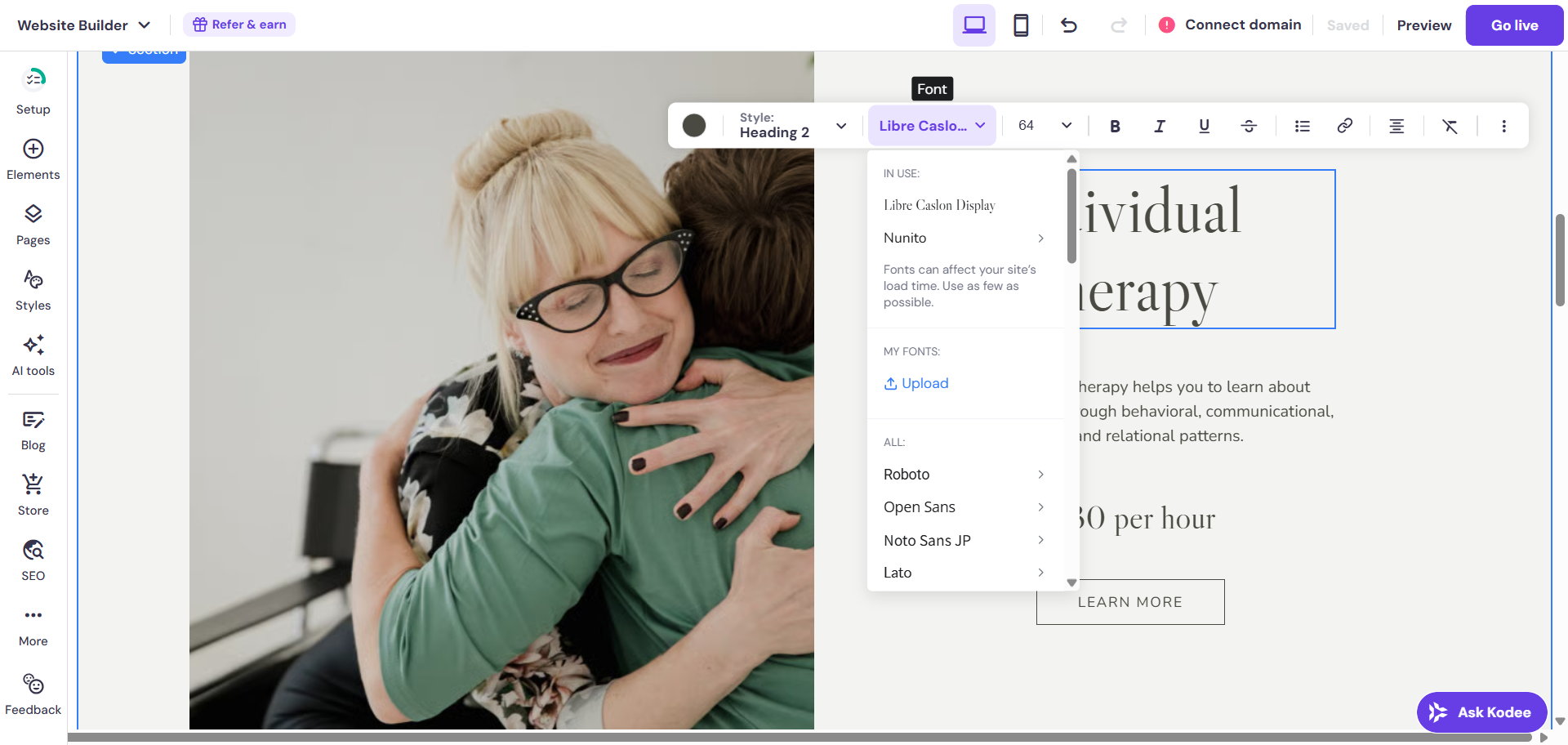 screenshot of the Hostinger text editor