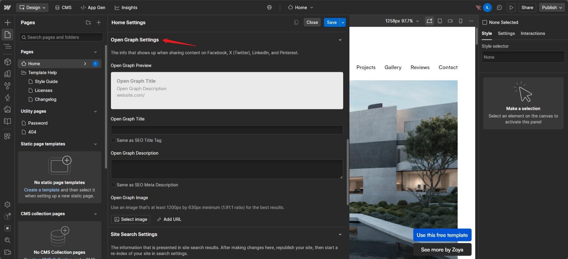 screenshot of Webflow 
