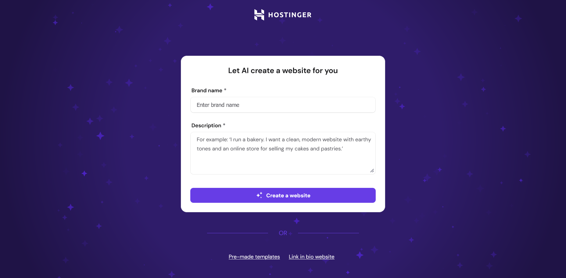 screenshot of Hostinger AI sitebuilder
