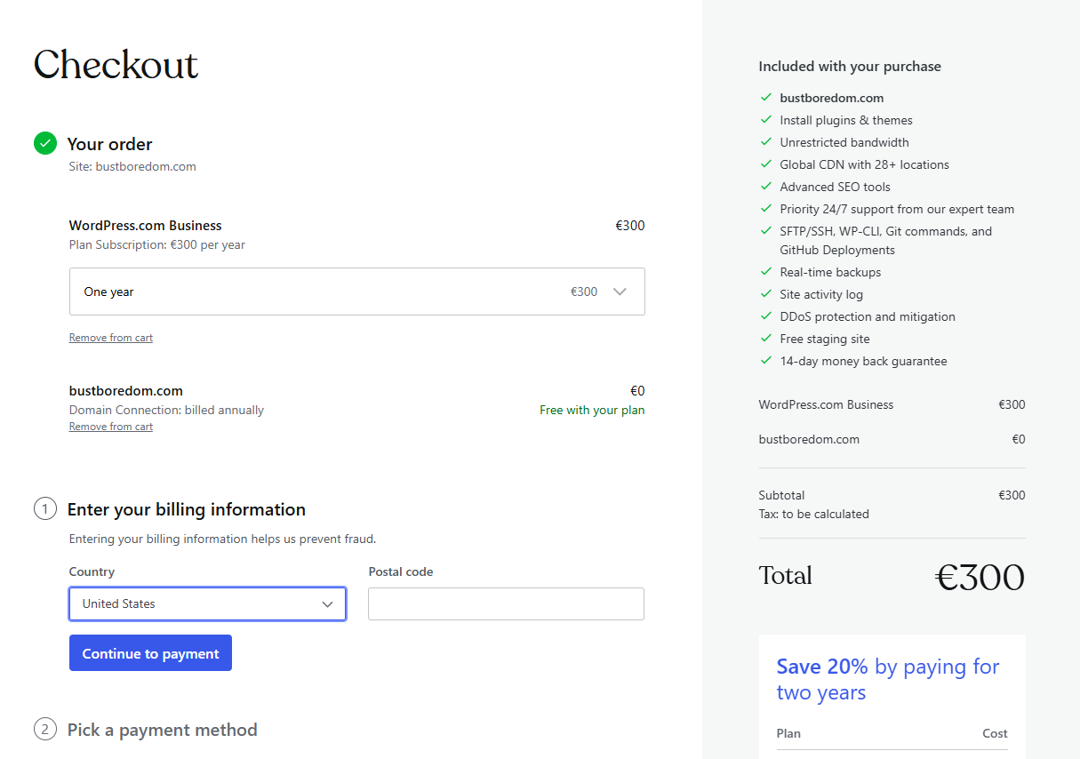 screenshot of WordPress.com checkout