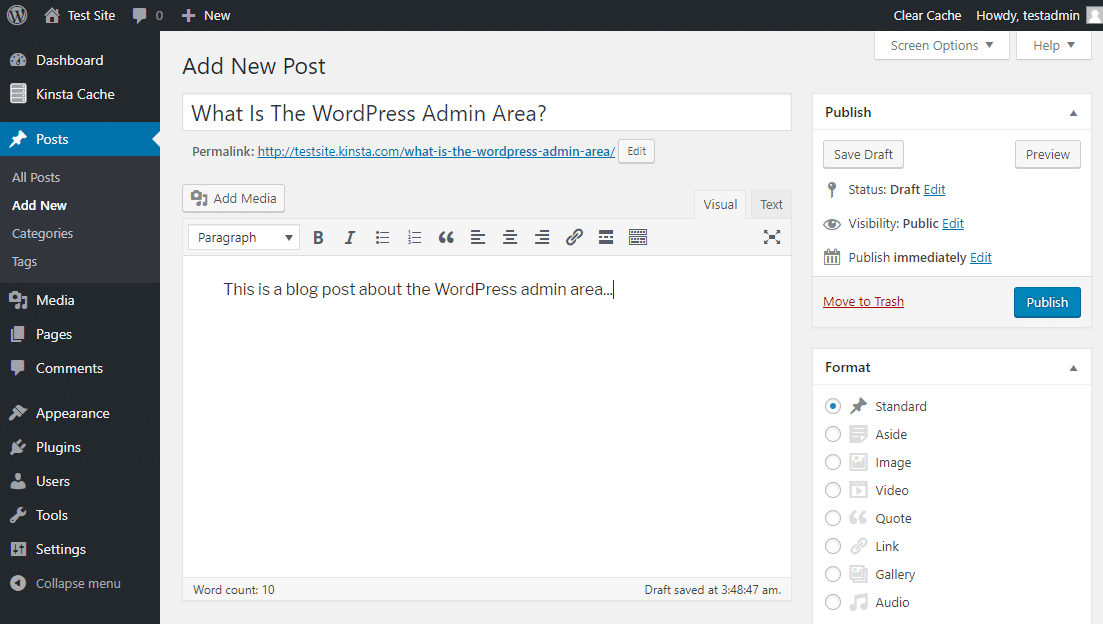 screenshot of WordPress' editor