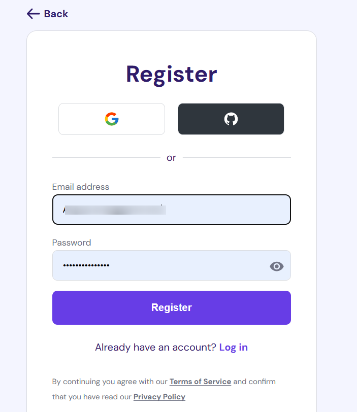 Página de registro de Hostinger