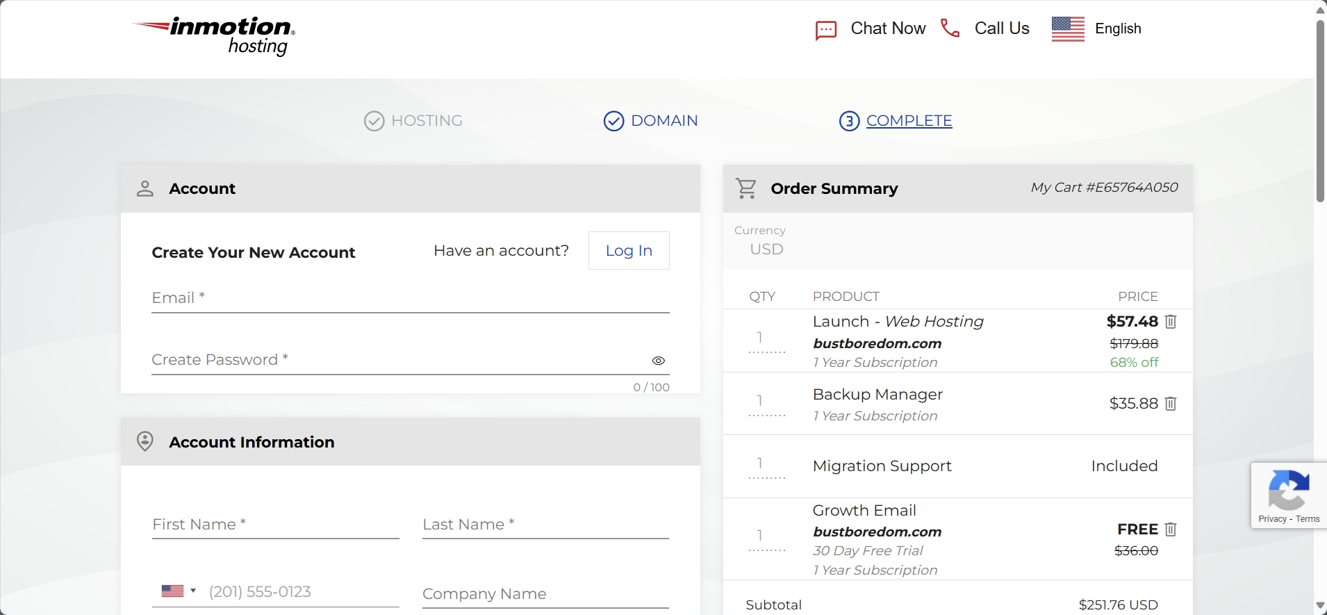 InMotion Hosting Account information
