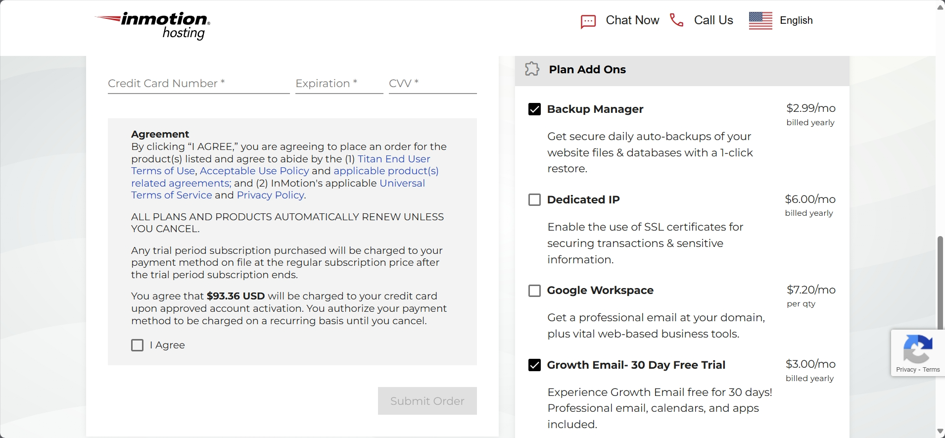 InMotion Hosting Plan Add-Ons