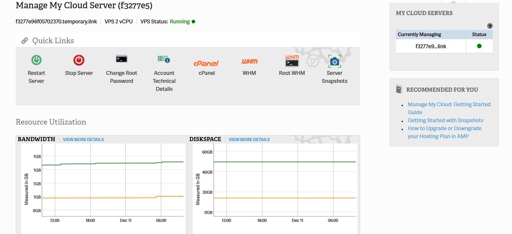 Manage My Cloud Server tab