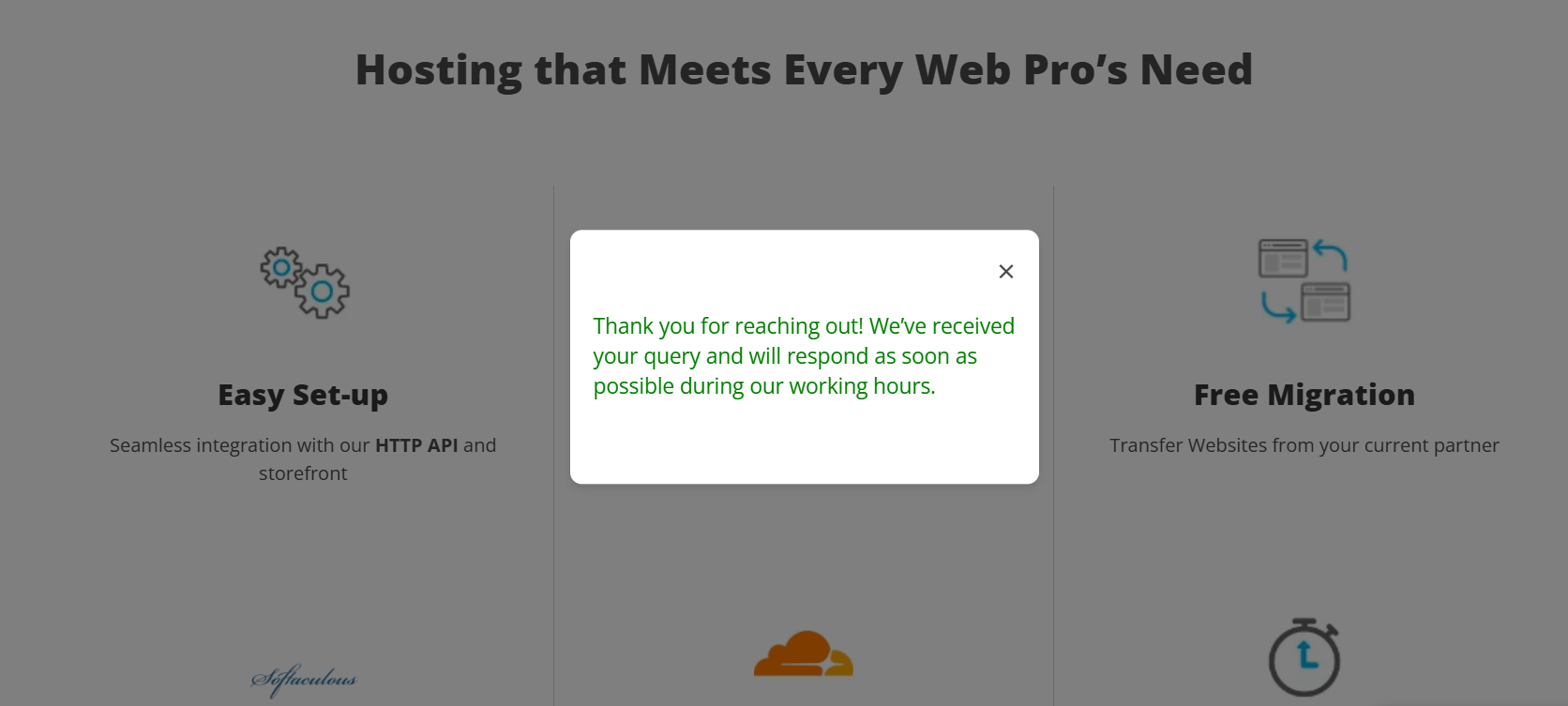 screenshot of automated pop-up message