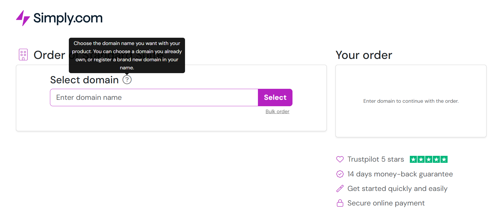 Simply.com Domain menu