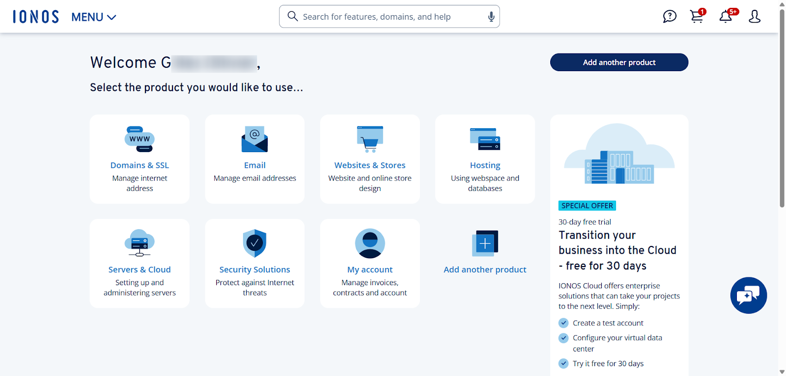 IONOS dashboard