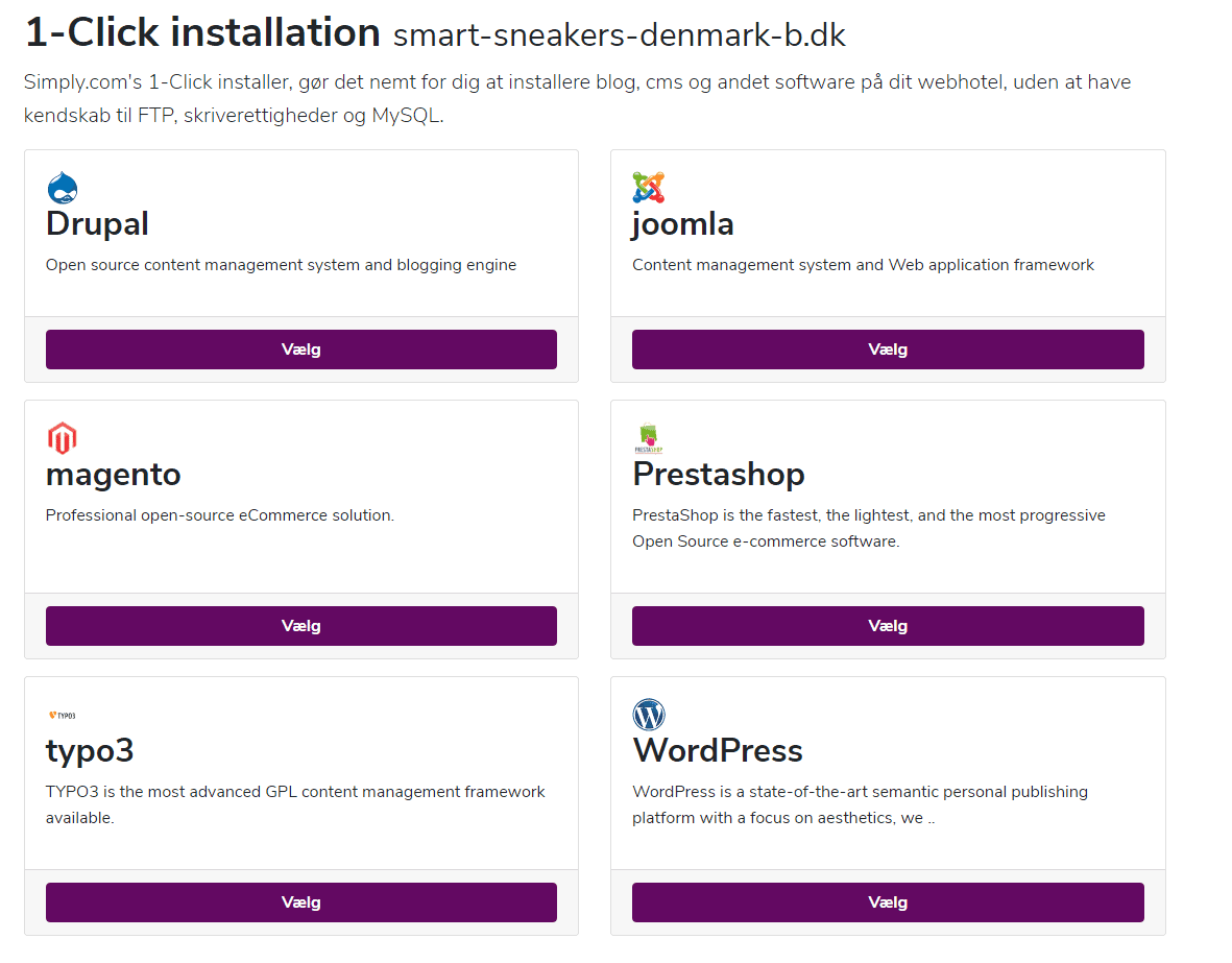 screenshot of 1-Click installations
