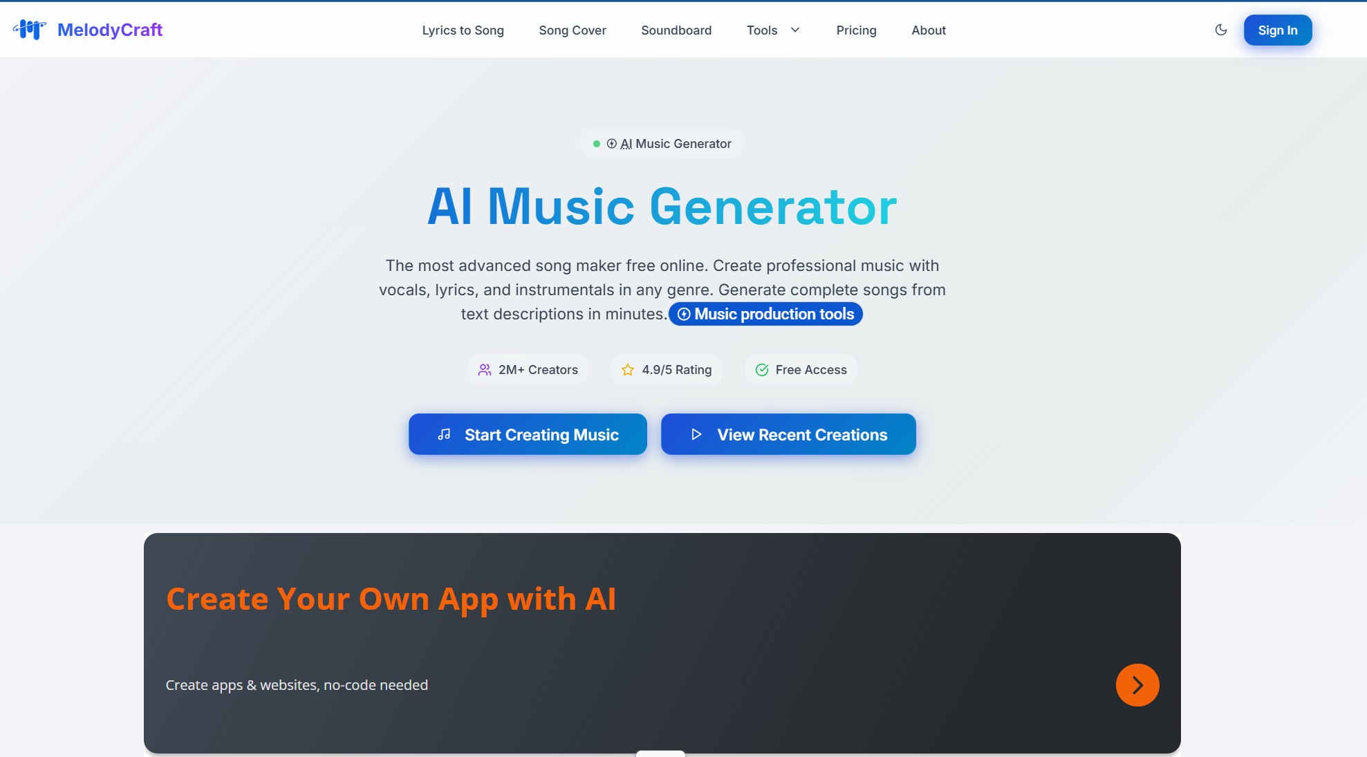 melodycraftAI-homepage