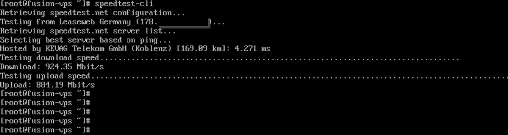 speedtest-cli testing results screen.