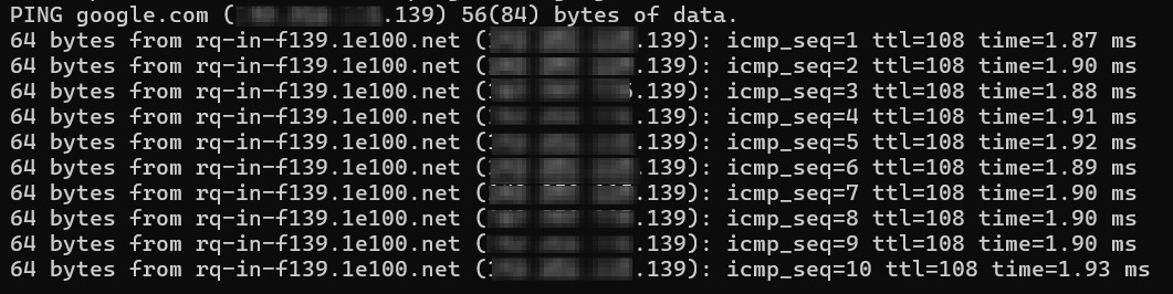 Ping Test to Google