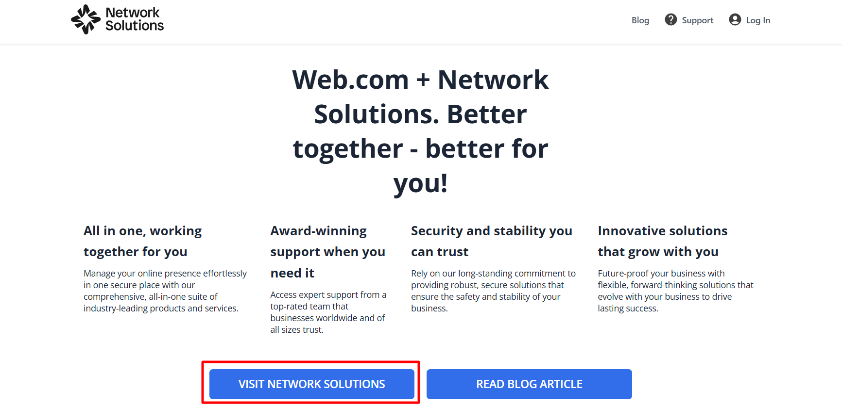screenshot of Network Solutions 