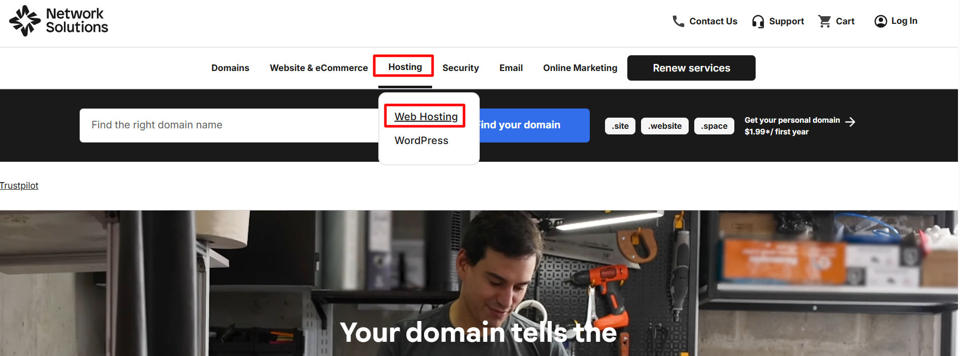 screenshot of Network Solutions 