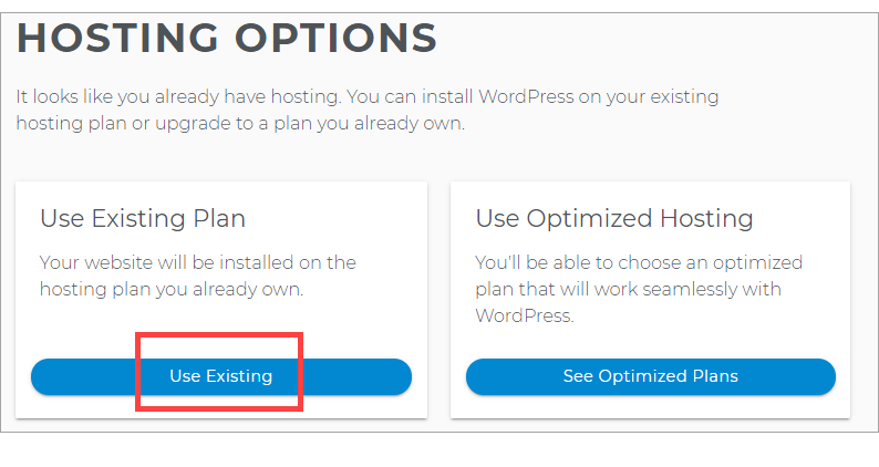 screenshot of Hosting Options 