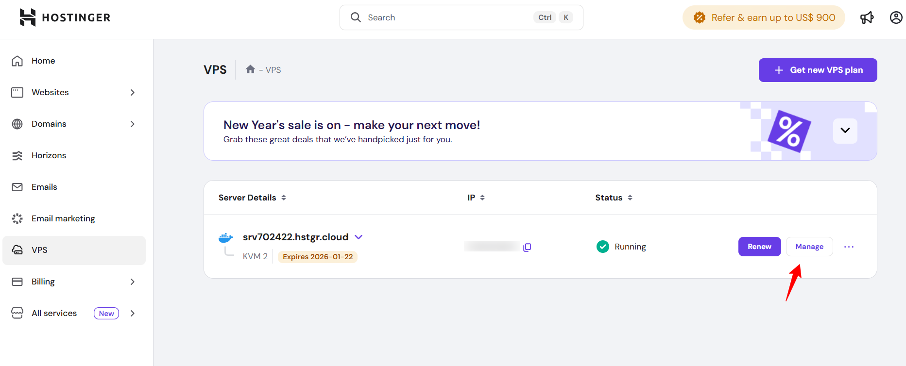 screenshot of Hostinger Dashboard 