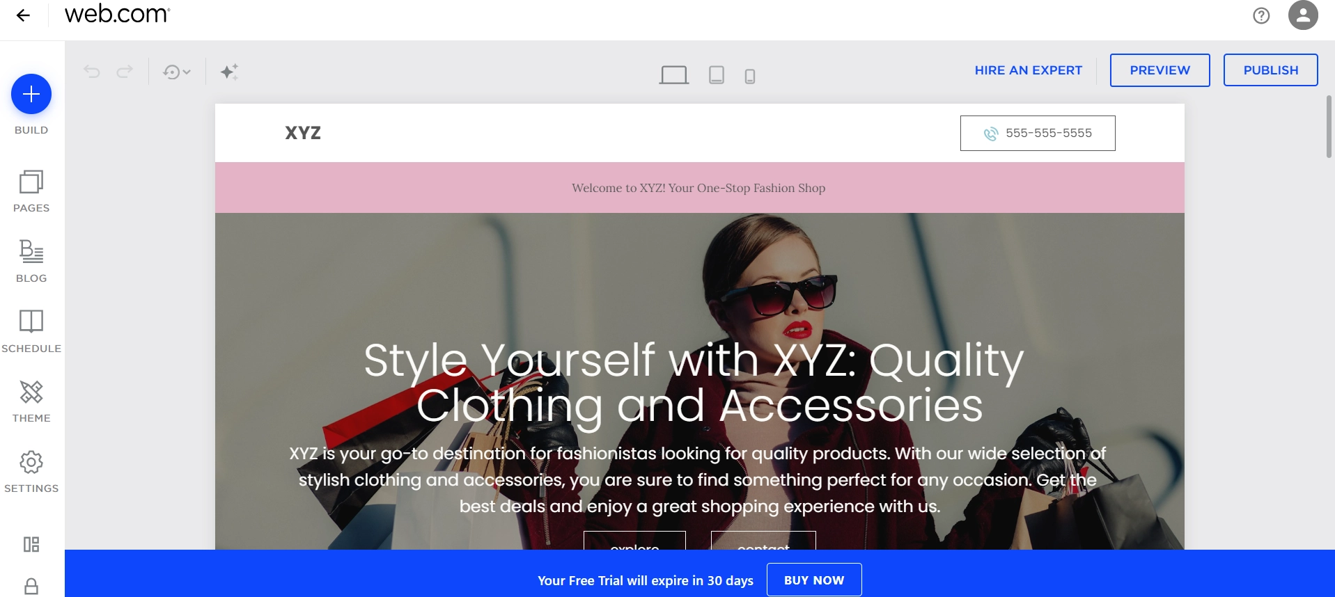 screenshot of the Web.com website builder