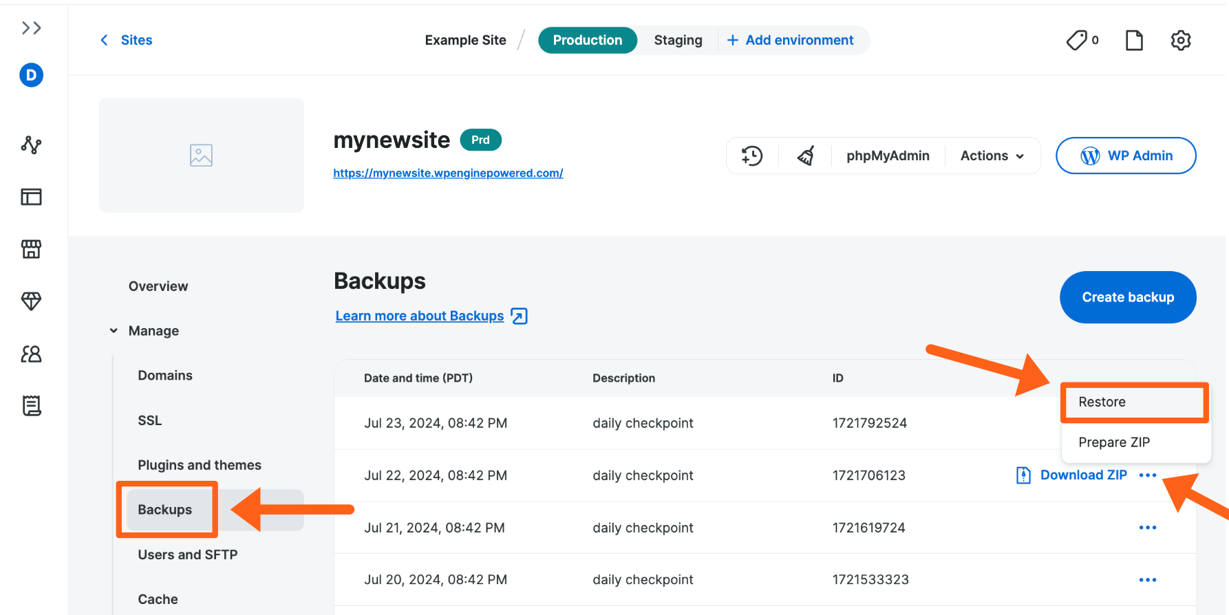 Screenshot of WP Engine 