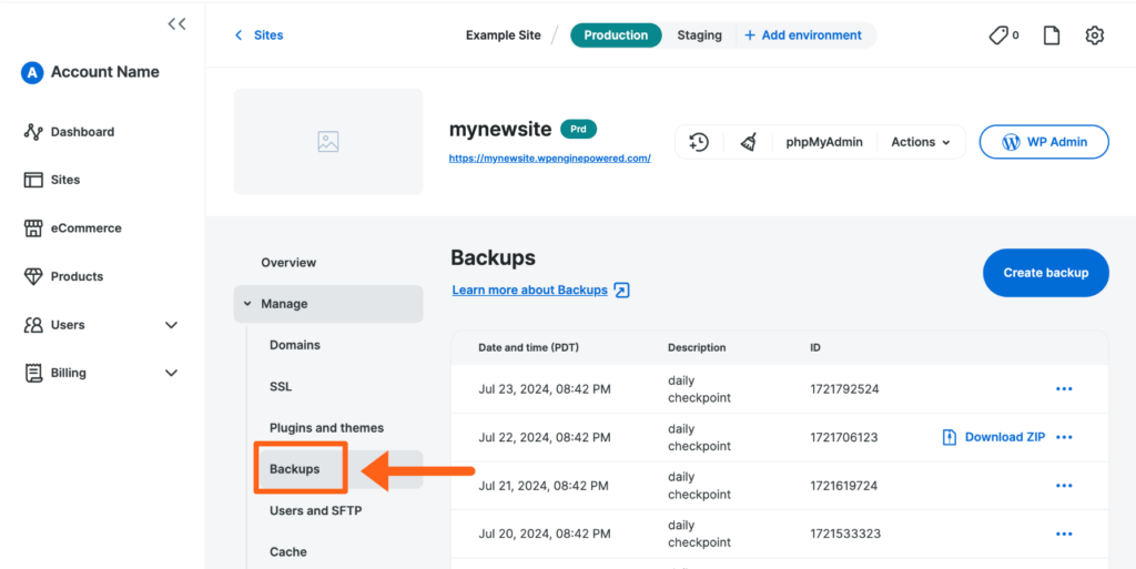 Screenshot of WP Engine 