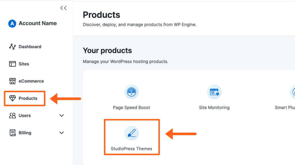 Screenshot of WP Engine dashboard 