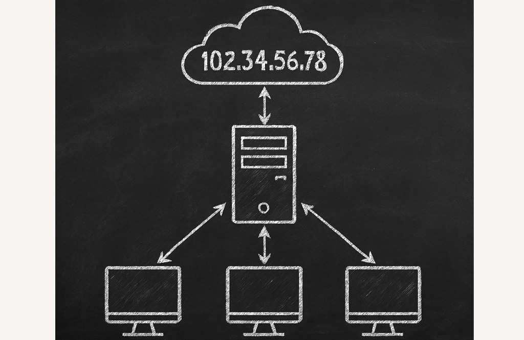 A concept of a server connected to nodes on a network.