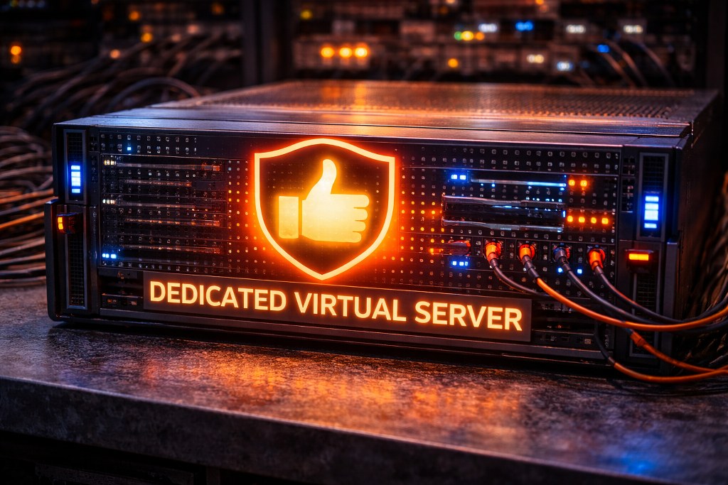 A dedicated virtual server highlighted in a data center