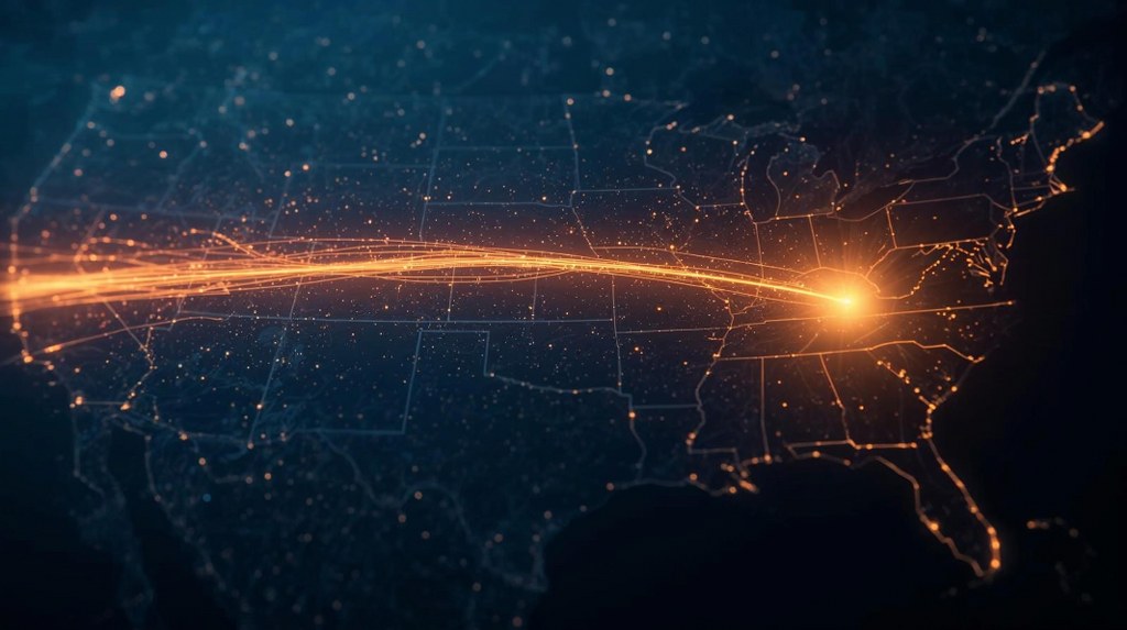 A depiction of a glowing, abstract data packet, visualized as a stream of light