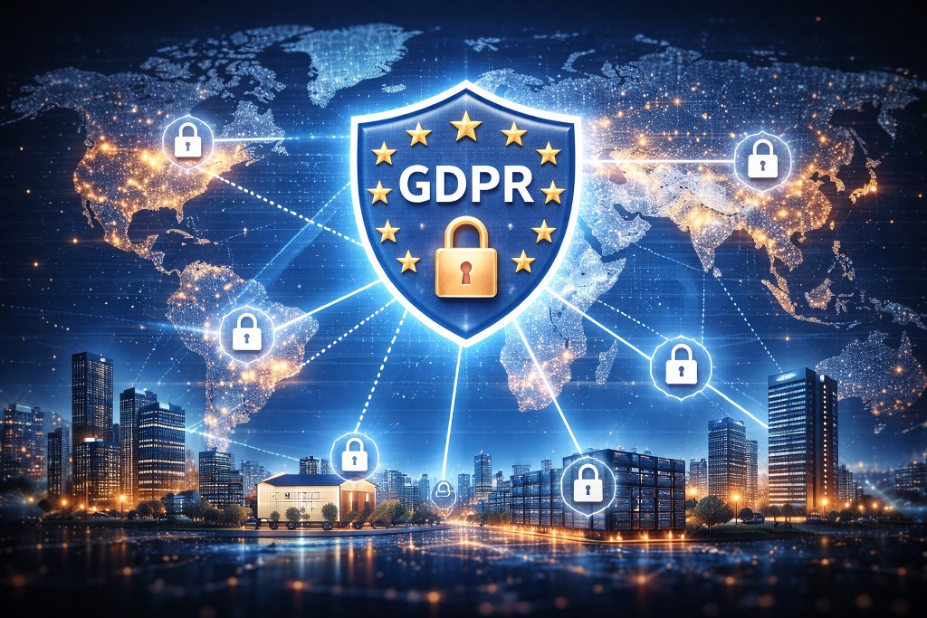 A global data network visualizing how data protection rules extend across borders