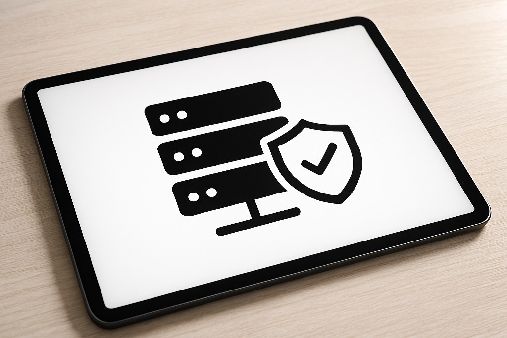 A server icon on a tablet indicating admin rights enabled.