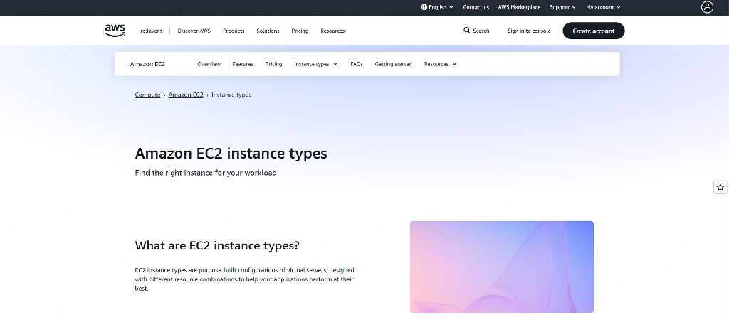 AWS instance type page.