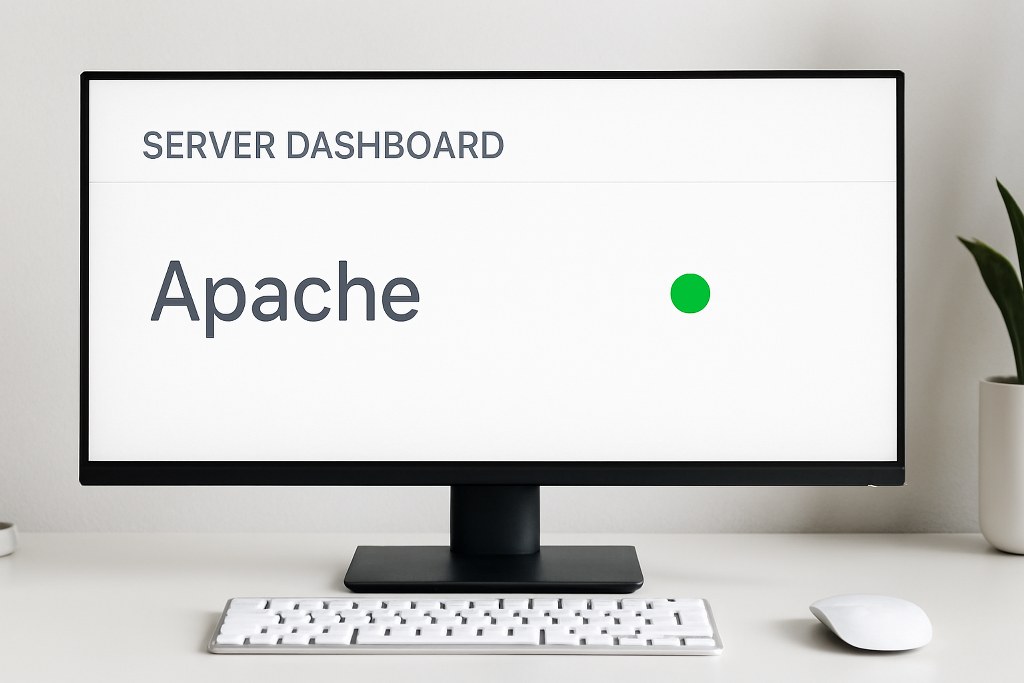 Apache running on a server with green status symbol.