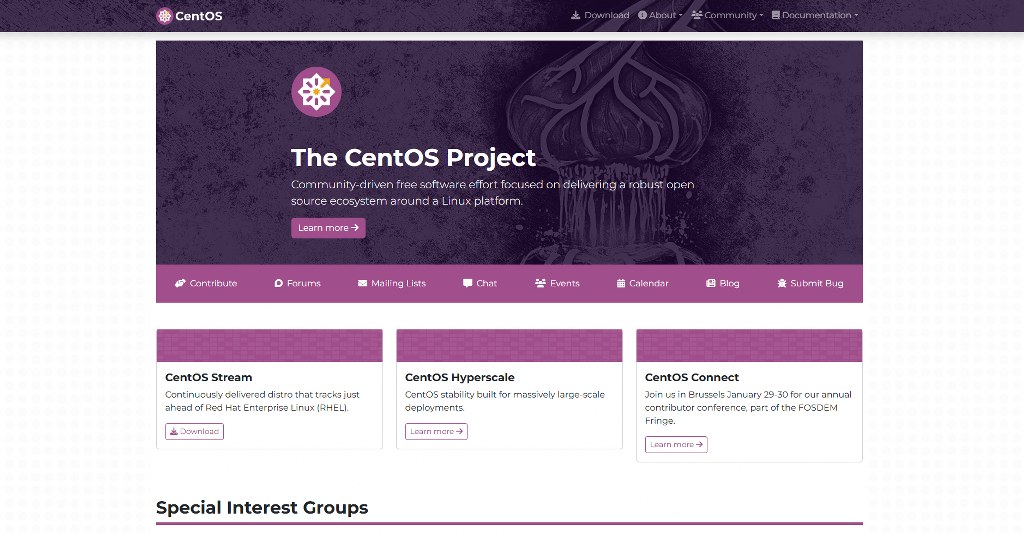 CentOS website homepage.