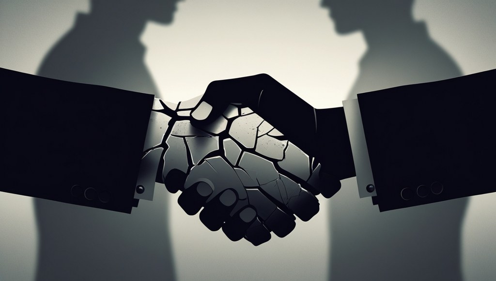 Cracked handshake symbolizing broken hosting agreement