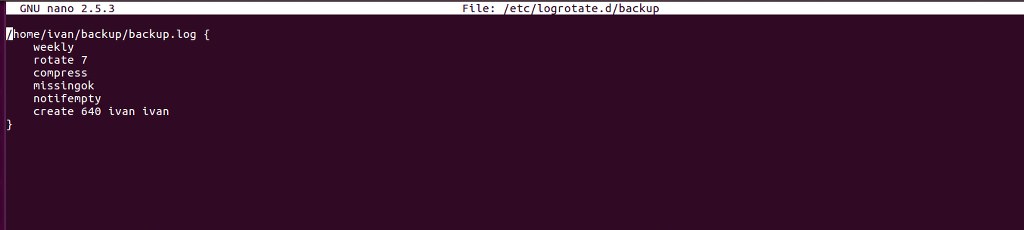 Custom logrotate rule to manage and compress weekly backup logs, keeping seven rotations.