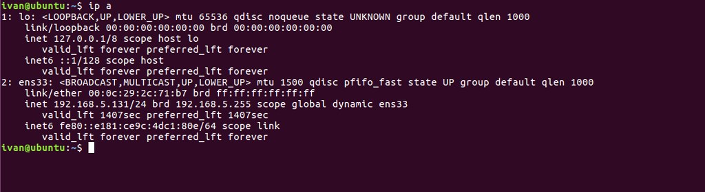 Displaying local and private IP addresses for network interfaces using the ip a command.